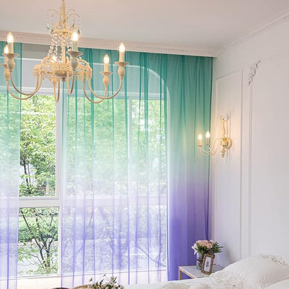 Windows Gradient Sheer Curtains 84 Inches Length 2 Panels Voile Light Filtering Sheer Curtains Panel Basic Rod Pocket for Bedroom Living Room Children Room Kitchen Yard