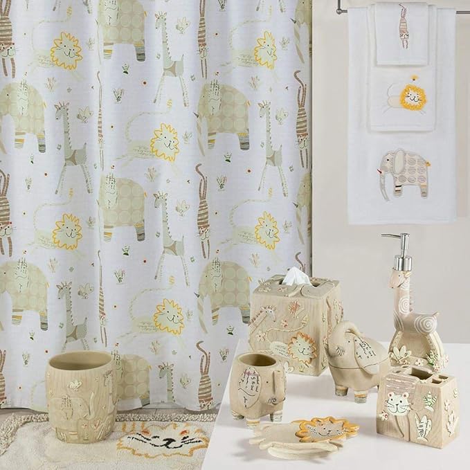 Animal Crackers Cute Elephant Polyester Beige Kids Shower Curtains for Bathroom,Printed Decorative Waterproof Lovely Cloth Bath Curtains,72" W x Extra 78" H