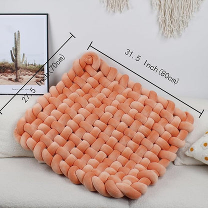 XHJRI Thickened Braided Knot Seat Mat, Knotted Floor Decorative Cushion, Handmade Baby Infant Playing Pad Nursery Rug (27.5 * 31.5 Inch,Carrot)