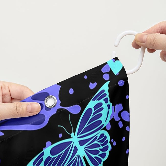 AILONEN Colorful Butterfly Shower Curtain, Butterfly Bath Curtain for Bathroom Decor,Polyester Waterproof with 12 Plastic Hooks 48" W*72" H
