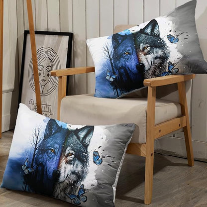 AILONEN Wolf Fitted Sheet Set Full Size Tie Dye Wolf Sheet Set for Boys Girls,Animal Wolf Wildlife Bed Sheet with 2 Pillowcases,3 Pieces Watercolor Wolf Print Bed Sheet Set