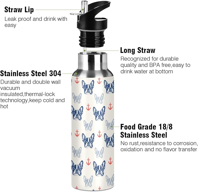 MNSRUU Insulated Water Bottle with Straw, Rainbow and Unicorns Stainless Steel Flasks for Sports Cycling Hiking School