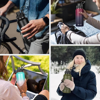 32oz Insulated Water Bottle with Straw&3 Lids,Stainless Steel Water Bottles Double Wall Metal Thermos Water Bottle Leak-proof Vacuum Insulated Bottles for Sports Camping Hiking Gym School