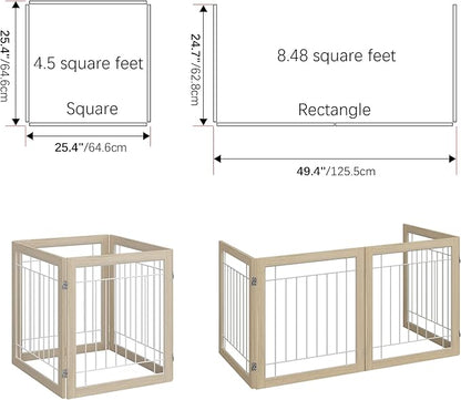 Folding No-Assembly Pet Gate 96" Wide, 30" Tall Wooden Dog Gate, Freestanding Wire Pet Gate, Pet Puppy Safety Fence, with 2PCS Support - Natural White