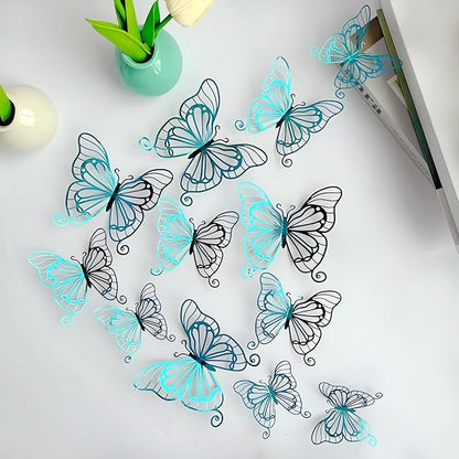 3D Butterfly Wall Decor 48 Pcs 4 Styles 3 Sizes, Butterfly Birthday Decorations Butterfly Party Decorations Cake Decorations, Removable Stickers(Green)