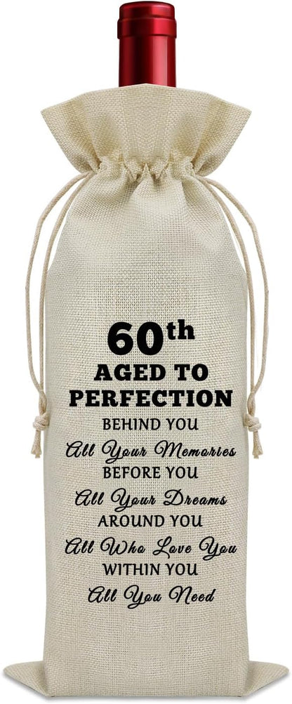 60th Birthday Gifts Wine Bag 60 Year Old Birthday Gifts for Mom Dad Happy 60th Anniversary Decorations Wine Bottle Storage Bag Birthday Gifts for Sister Turning 60 Wine Bottle Decoration Bag