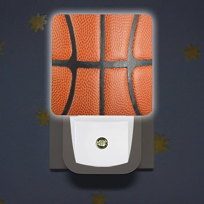 LED Night Lights Lamp with Dusk to Dawn Sensor, Orange Leather Textured Basketball Night Lamp, Night Lights Plug Into Wall for Kids Room, Bedroom, Bathroom, Kitchen, Hallway