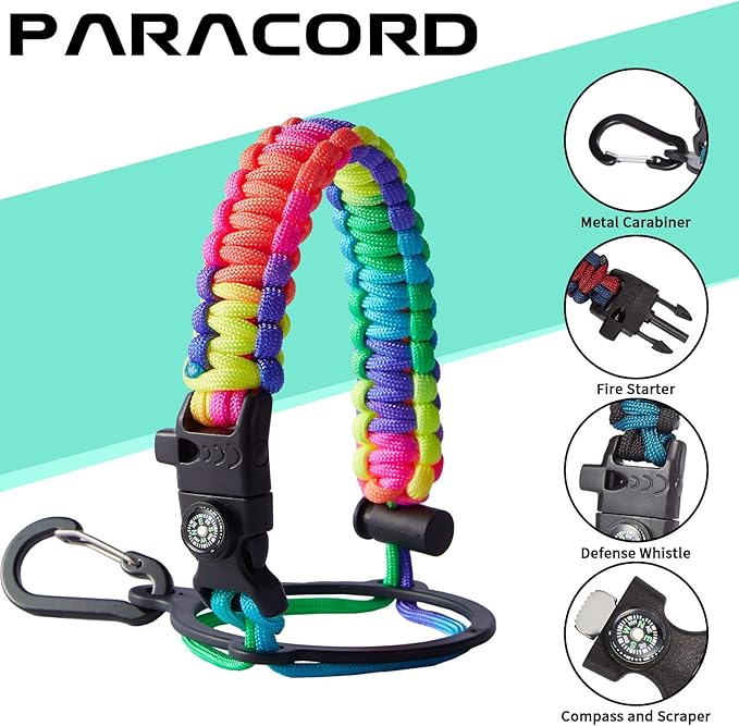 64OZ Insulated Water-Bottle with Paracord-Handle - Half Gallon Water Bottle Jug with Straw & Spout Lids, Bottle Sleeve & Boot, Keep Cold-48h Hot-24h for Fitness Outdoor Camping Hunting, Hiking