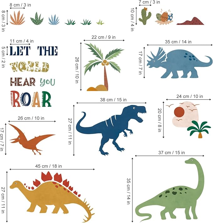 decalmile Boho Dinosaur Wall Decals Dino Palm Tree Wall Stickers Baby Nursery Boys Bedroom Playroom Wall Decor Gifts for Kids