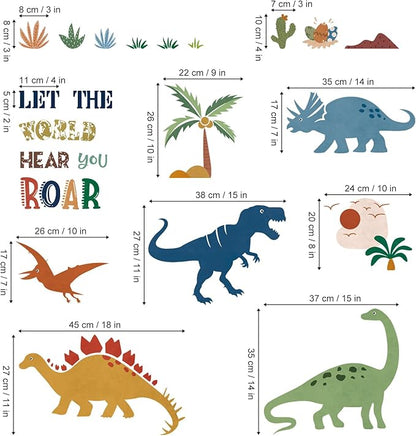 decalmile Boho Dinosaur Wall Decals Dino Palm Tree Wall Stickers Baby Nursery Boys Bedroom Playroom Wall Decor Gifts for Kids
