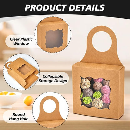 30pcs Wine Bottle Box with Window, Kraft Paper Hanging Box Foldable Decor Wine Bottle Hanging Favor Boxes Gift Boxes for Holding Party Birthday Candy Truffles Chocolate Cookies