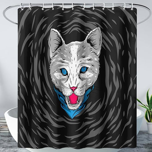 AILONEN Cat Shower Curtain,Cartoon Scream Cat Printed Bath Curtain for Teens,Polyester Waterproof for Bathroom,48" W*72" H with 12 Plastic Hooks