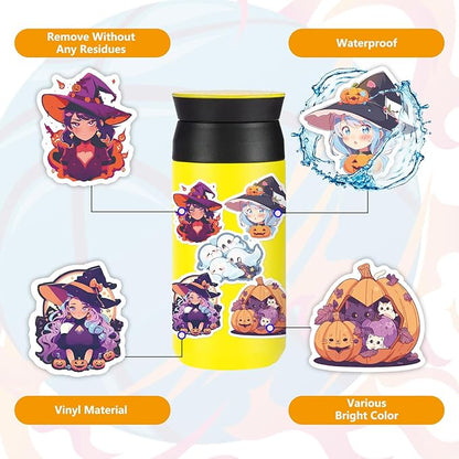 Halloween Stickers for Kids 100 Pcs, Lifany Non-Repeating Halloween Pumpkin Theme Stickers,Waterproof Pumpkin Witch Ghost Cute Stickers for Laptop Water Bottles Envelopes Gifts Tags Crafts Snowboard