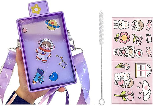 Purple Lightning Travel Water Bottle with Straw Birthday Gift Cup Picnic Cup Ice Travel Mug with Strap (lightning purple, 450 ml)