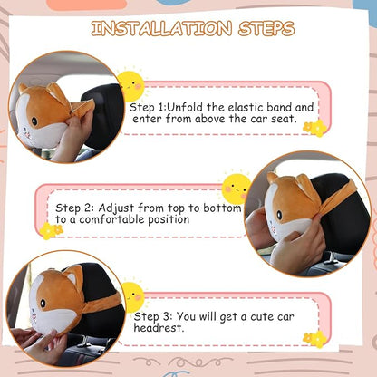 2 Pack Car Headrest Pillow, Cute Neck Pillow for Car Seat Comfortable Soft Head Neck Rest Cushion Seat Neck Support Cartoon Car Pillow for Driving, Travelling, Home Décor - Black Cat