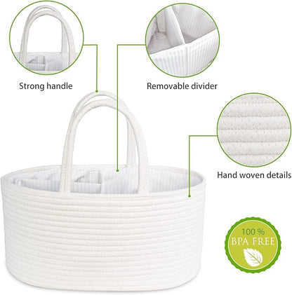 ABenkle Baby Diaper Caddy, Nursery Storage Bin and Car Organizer for Diapers Wipes, Cotton Rope Basket Changing Table Caddy