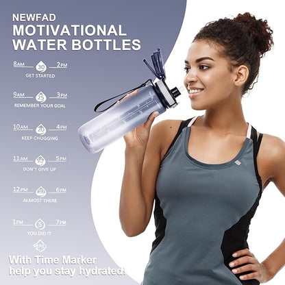 32 oz Water Bottle with Detachable Straw, Clear Motivational Water Bottles with Time to Drink, Tritan & BPA Free Sports Water Jug with Time Marker, Upgraded handle design