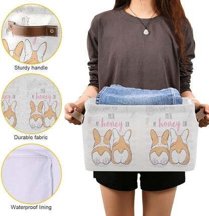 Wamika Cute Dog corgi Butt Storage Basket Fabric Laundry Baskets Honey Bun Puppy Storage Boxes Organizer Bag for Baby Cloth Dog Toy Book Storage Cubes Shelf Closet Bins 16x12x8 Inches