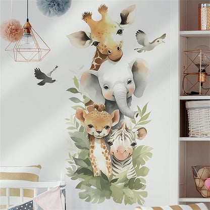 Watercolor Style Cute Animals Wall Decals Lovely Wildlife Wall Sticker Art Wall Clings Removable for Nursery Kid'sroom School Livingroom TV Background Decoration Murals (Lovely Wildlife 1)
