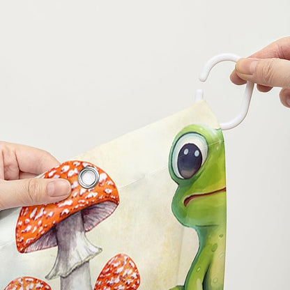 AILONEN Cute Frog Shower Curtain for Bathroom, Mushroom and Frog Bath Curtain,Amphibians Fungus Printed Waterproof Curtain with 12 Plastic Hooks,Green 72" W*78" H