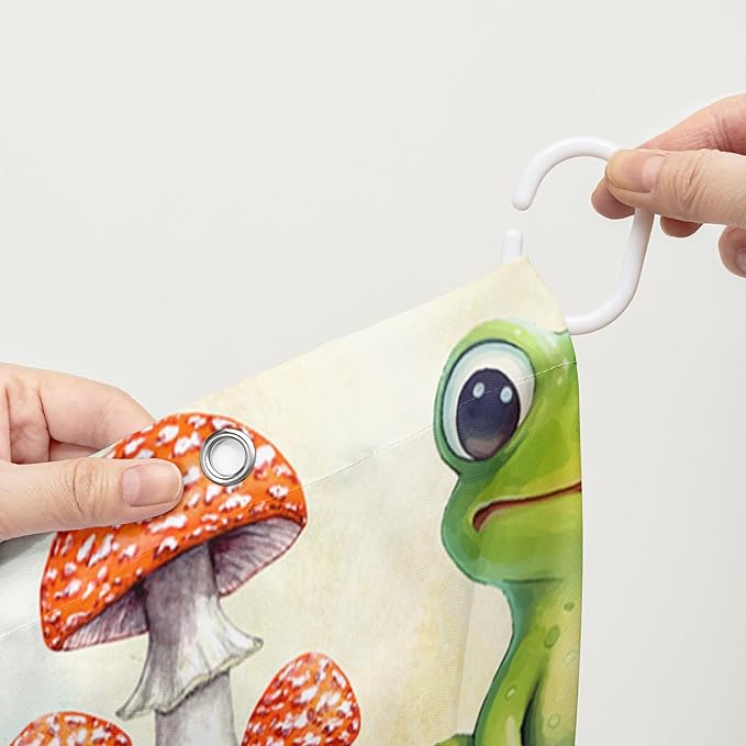 AILONEN Cute Frog Shower Curtain for Bathroom, Mushroom and Frog Bath Curtain,Amphibians Fungus Printed Waterproof Curtain with 12 Plastic Hooks,Green 72" W*84" H