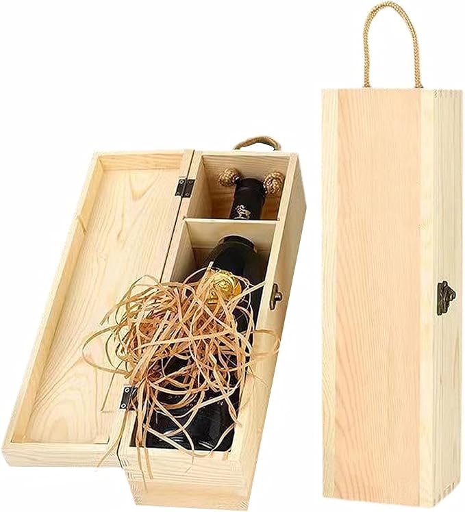 TANG SONG Wooden Wine Box Single Wine Bottle Storage Wine Gift Box with Locking Latch for Any Occasion
