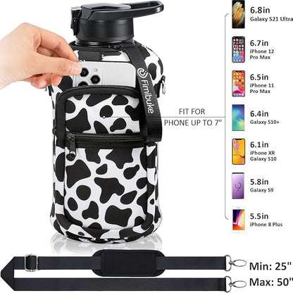 Fimibuke Half Gallon Water Bottle with Sleeve 64 OZ Water Bottle with Handle & Straw Leakproof Motivational Sports Gym Water Bottle with Time Marker BPA Free Water Jug with Reusable Neoprene Holder