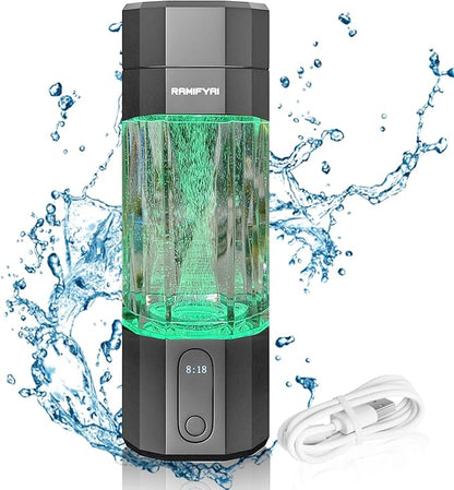 2024 New Upgrade 10000PPB Hydrogen Water Bottle Seven Colorful Light Double Anti-Slip and Leak-Proof Hydrogen Water Generator with Pressure Relief Valve-Gray