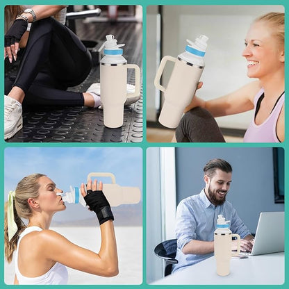 2PCS Bottle Adapter for Stanley Cup 40oz to Cirkul, Lid Cap Converter Accessories, Cirkul Stanley Adapter BPA Free Plastic, Food Grade Silicone Fits for Stanley Water Bottles(White)