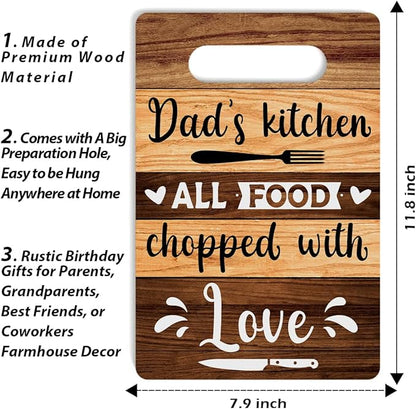 Farmhouse Kitchen Decor, Kitchen Signs Wall Decor, Dad's Kitchen All Food Chopped With Love Wood Sign, Fathers Day Thank You Gifts for Dad, Dads Birthday Gifts Ideas 8 x 12 Inch