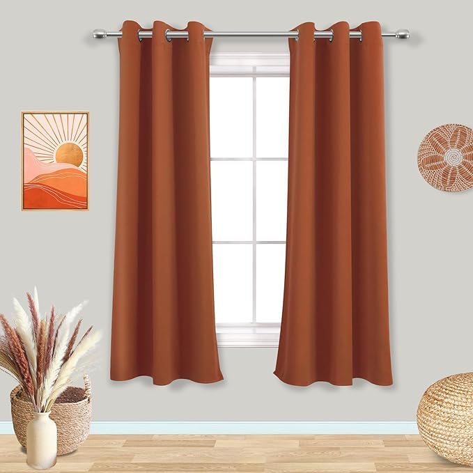 Mrs.Naturall Burnt Orange Curtains 2 Panels,Blackout Autumn Decor Fall Curtains for Living Room Bedroom Kitchen Dining Room 63 Inch Length