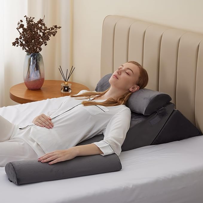 Adjustable 4pcs Bed Wedge Pillow Set, Memory Foam Wedge Pillow Post Surgery for Back, Neck, Leg Pain Relief, Pillow Wedge for Sleeping, Sitting up in Bed, Acid Reflux and GERD, Velvet
