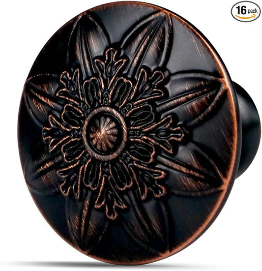 16 Pack Oil Rubbed Bronze Cabinet Knobs Handles,1-2/5" Round Antique Bronze Knobs for Dresser Drawers Brushed Bronze Dresser Knobs Drawer Knobs