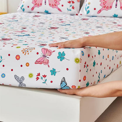 RYNGHIPY Girls Bed Sheets Twin: Butterfly Sheets Set for Girls Kids Bedsheets Deep Pocket 100% Microfiber Print Sheet Pillowcase Sets (Multicolor,Twin)