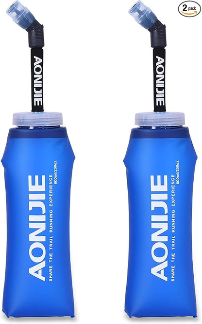 Azarxis Hydration Soft Flask 350ml 600 ml Running Water Bottle 2 Pack for Running Hiking Cycling (600ml - 2 Pack)