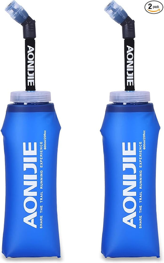 Azarxis Hydration Soft Flask 350ml 600 ml Running Water Bottle 2 Pack for Running Hiking Cycling (600ml - 2 Pack)