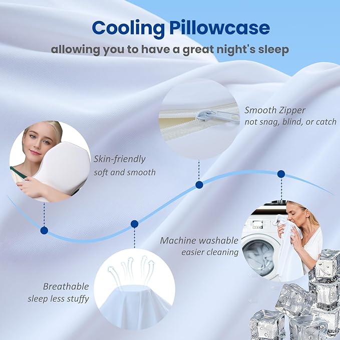 Arts wish Memory Foam Cervical Pillow for Pain Relief, Breathable Ergonomic Bed Pillow with Cooling Pillowcase, Cervical Neck Pillow for Side Back Stomach Sleepers
