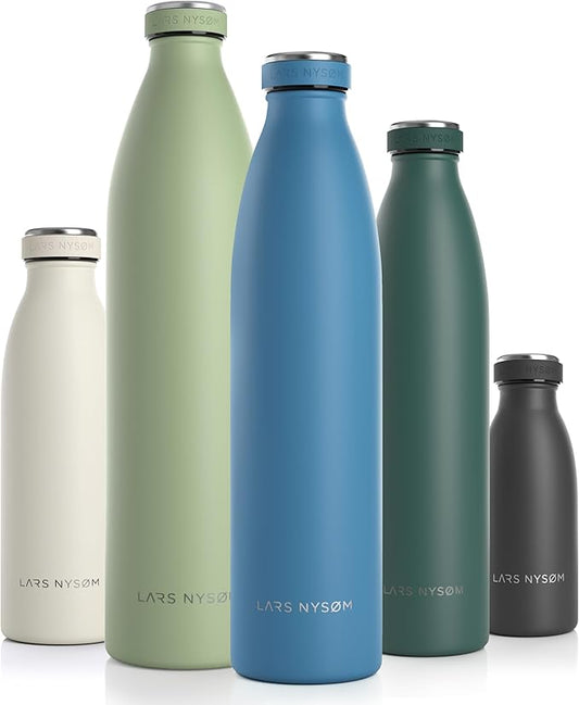 LARS NYSØM Stainless Steel Insulated Water Bottle 12oz 17oz 25oz 34oz 51oz | BPA-free Insulated Thermo Flask for Hot and Cold Beverages | Leakproof Drinking Bottle (Niagara, 34oz)