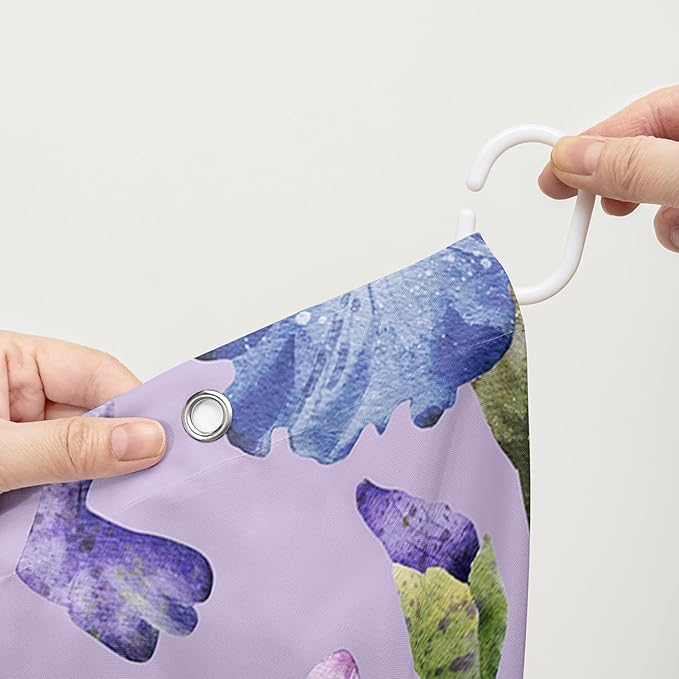 AILONEN Floral Shower Curtain, Pretty Purple Iris Pattern Shower Curtain Set for Girls Boys Teens Kids,Fantasy Vintage Flower Fabric Shower Curtains for Bathroom,72" W*78" H