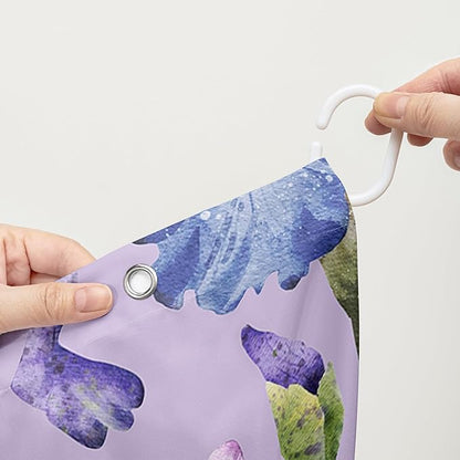 AILONEN Floral Shower Curtain, Pretty Purple Iris Pattern Shower Curtain Set for Girls Boys Teens Kids,Fantasy Vintage Flower Fabric Shower Curtains for Bathroom,72" W*84" H