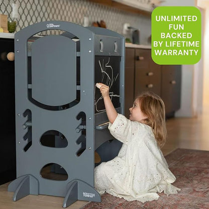 Little Partners Learning Tower Limited Edition Toddler Tower Step Stool Activity Center, Wooden Kids Learning Tower Standing Platform with Adjustable Height, Chalkboard, Safety Rails (Earl Grey)
