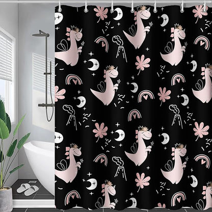 AILONEN Cute Dinosaur Shower Curtain,Cartoon Dinosaur Bath Curtain Gifts for Kids,Polyester Waterproof for Bathroom, 60" W*72" H with 12 Plastic Hooks