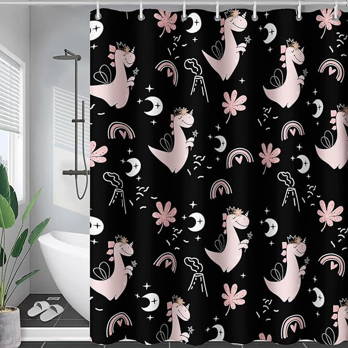 AILONEN Cute Dinosaur Shower Curtain,Cartoon Dinosaur Bath Curtain Gifts for Kids,Polyester Waterproof for Bathroom, 36" W*72" H with 12 Plastic Hooks