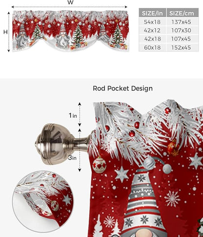 Christmas Gnome Blackout Tie Up Valance Curtains for Kitchen Windows Winter Merry Christmas Tree Balls Window Toppers Balloon Shades for Living Room/Bathroom/Bedroom,1 Panel, 60" X 18", Red