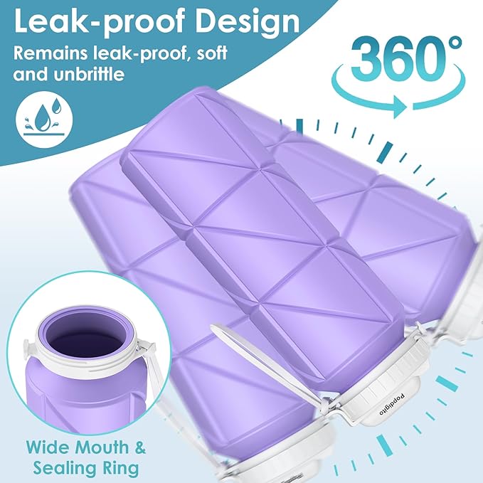 690ML Collapsible Water Bottles Reusable Leak Proof Silicone Water Bottle BPA Free Durable Foldable Sports Bottles & straw 23oz Lightweight Bottle for Gym Hiking Biking Camping Travel Bottle