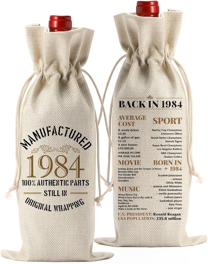 40th Birthday Gifts Women Men, Gifts for 40 Year Old Men Husband Wife Friends Sisters Dad Mom, Happy 1984 40th Birthday Anniversary Decorations Wine Bag?Wine Gifts Wine Gift Bag