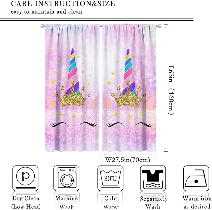 Kids Unicorn Curtains Kids Girls Boys Rainbow Unicorn Pattern Blackout Curtains Bedroom Curtains 55x63 Inches 2 Panels