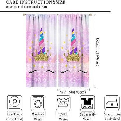 Kids Unicorn Curtains Kids Girls Boys Rainbow Unicorn Pattern Blackout Curtains Bedroom Curtains 55x63 Inches 2 Panels