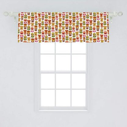 Ambesonne Tiki Bar Window Valance, Sixties Retro Inspired Hawaiian Party Happy Tiki Pattern Colorful, Curtain Valance for Kitchen Bedroom Decor with Rod Pocket, 54" X 18", White Brown