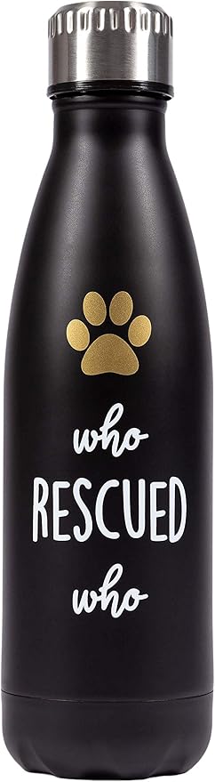 Pearhead Pet Who Rescued Who Double-Walled Stainless Steel Water Bottle, Workout Accessories, Pet Adoption Gifts, 16oz